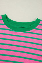 Sweaters Love Salve Pink Stripe Plus Size Women's Sweatshirt Cozy Waffle Knit Crew Neck