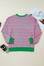 Sweaters Love Salve Pink Stripe Plus Size Women's Sweatshirt Cozy Waffle Knit Crew Neck