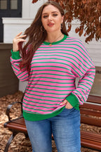 Sweaters Love Salve Pink Stripe Plus Size Women's Sweatshirt Cozy Waffle Knit Crew Neck