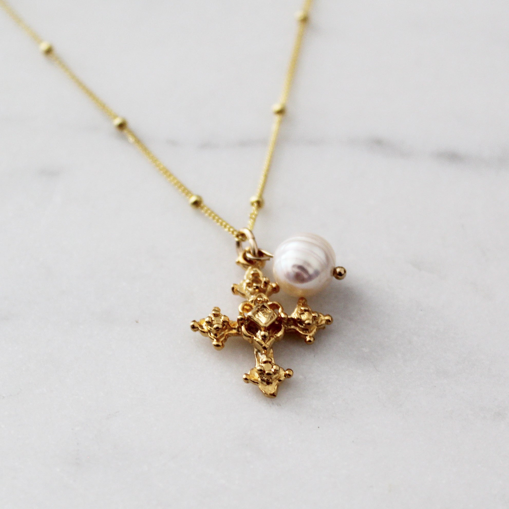 Coptic Cross & Pearl Necklace