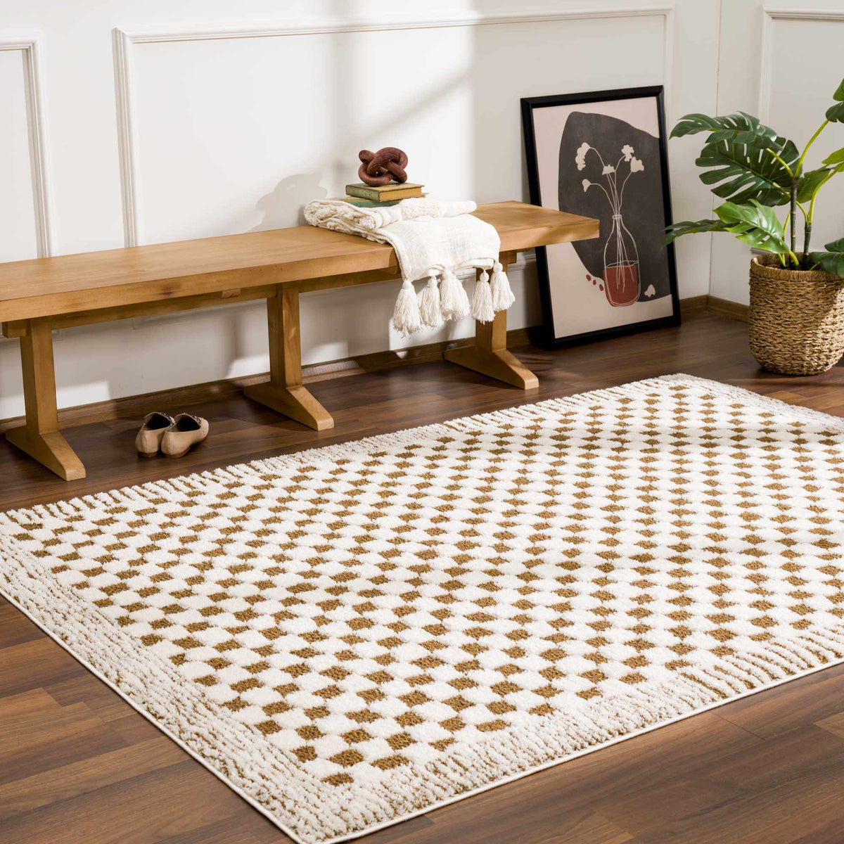 Leryn Brown Checkered Plush Rug