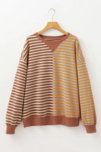 Pants Love Salve Brown Stripe Oversized Women's Sweatshirt Daily Wear Casual Style